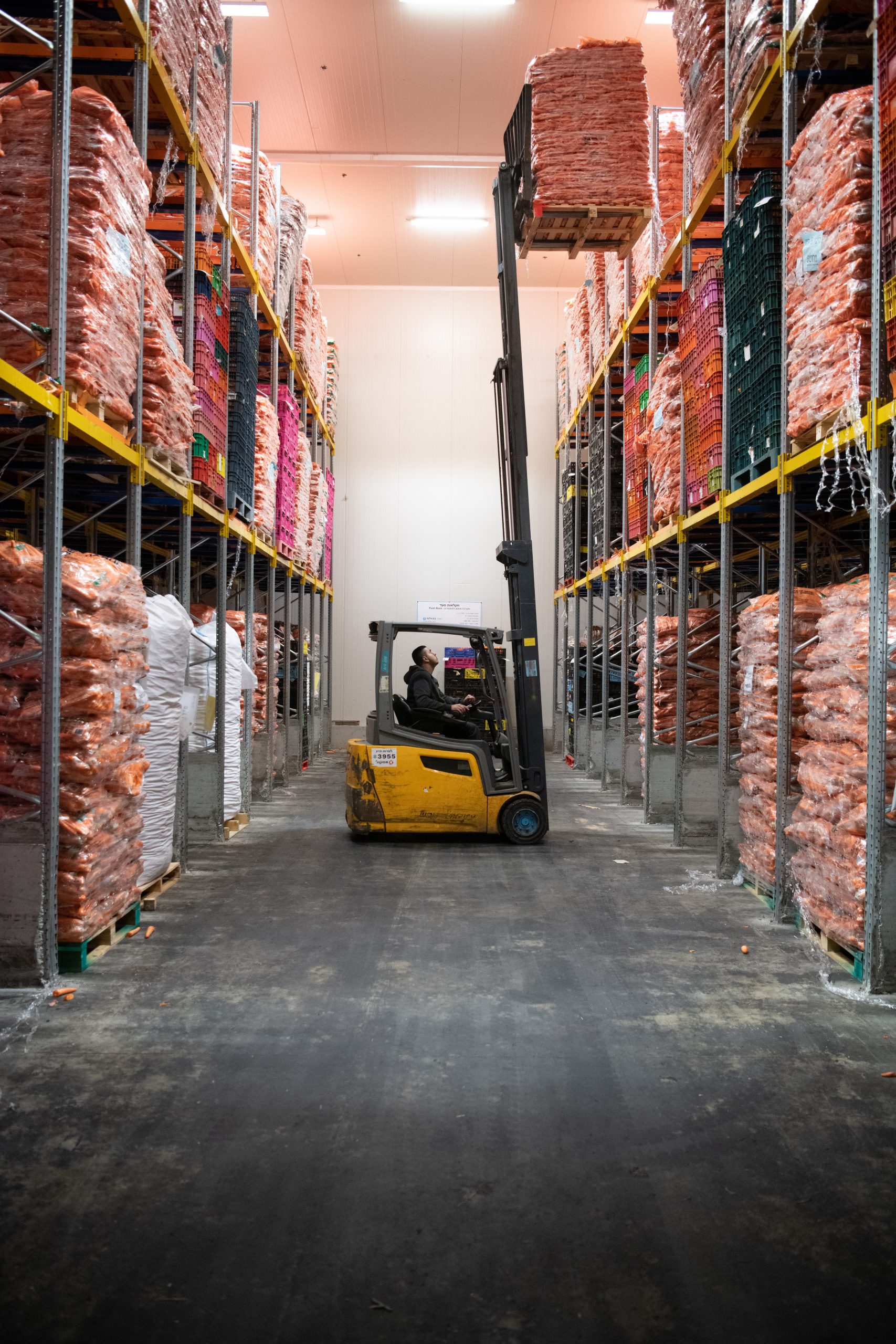 A forklift operator lifts goods in a factory of negev produce
